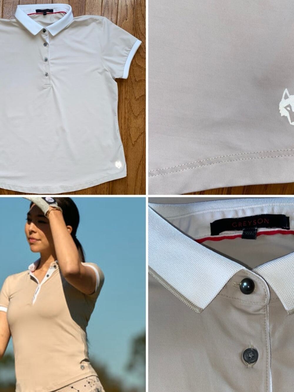 GREYSON $115 Womens Scarlett Crowley Performance Slim-Fit Polo Sand L EUC